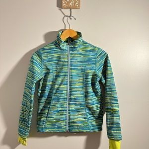 L.L.Bean blue green pattern Sweatshirt faux fur lining girl's Size M(10-12)